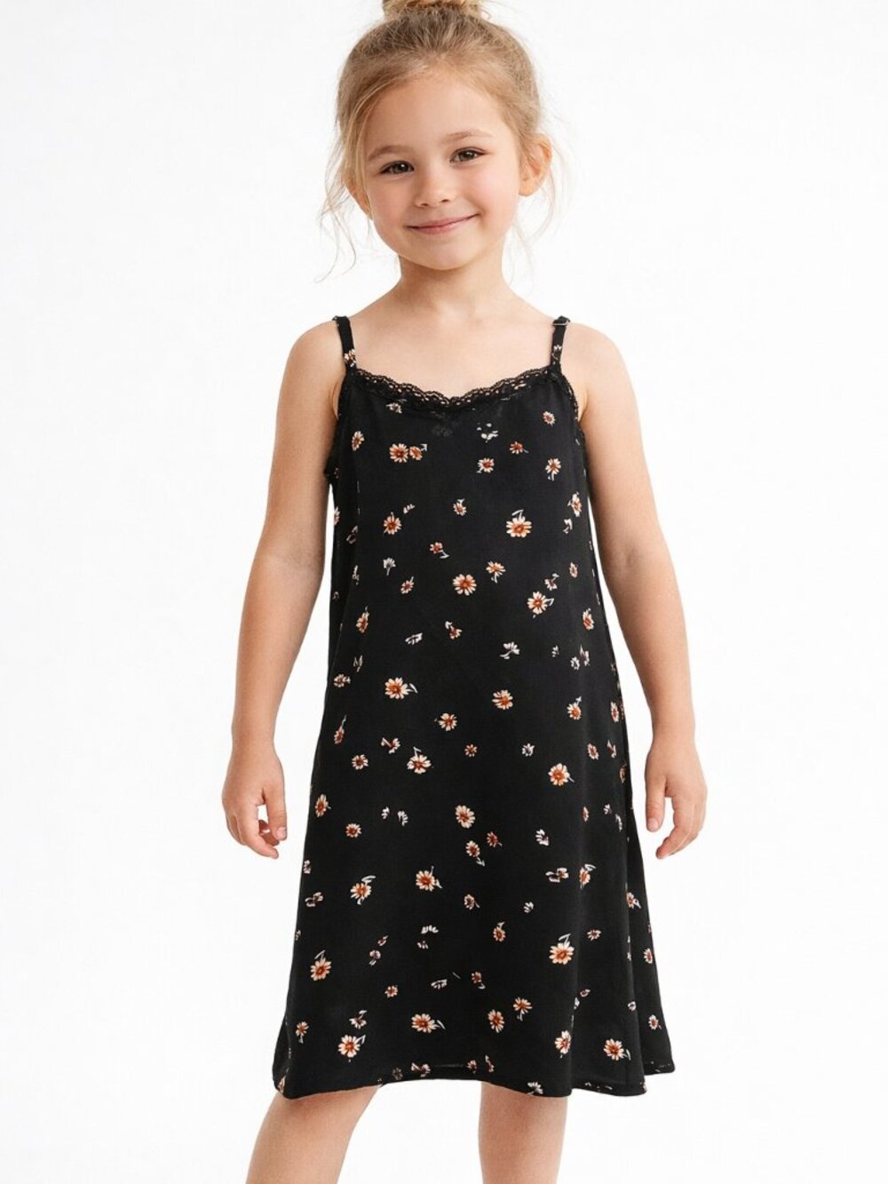Art Class Black Floral Slip Dress Girls Lace Trim Size XS 4/5